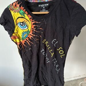 Black Tee with Vibrant Sun and Eye Design